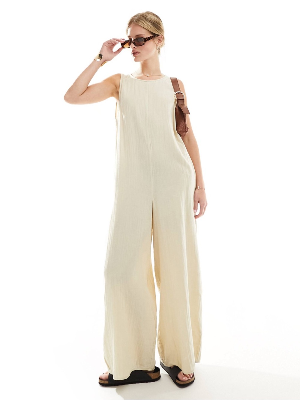 ASOS Neutral Gauze Wide Leg Jumpsuit Size 4 Minimalist Coastal